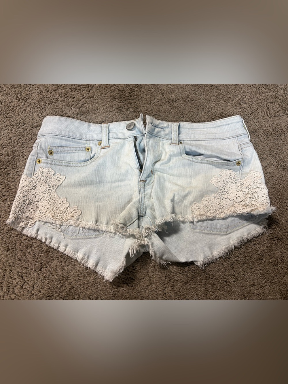 American Eagle Outfitters Light Blue Denim Shorts with White Lace